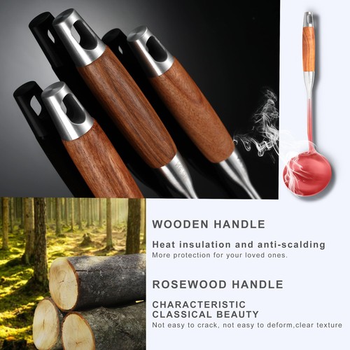 18/10 Stainless Steel Kitchen Utensils Set with Wooden Handle for Cooking 9 P... - Bild 4 von 8