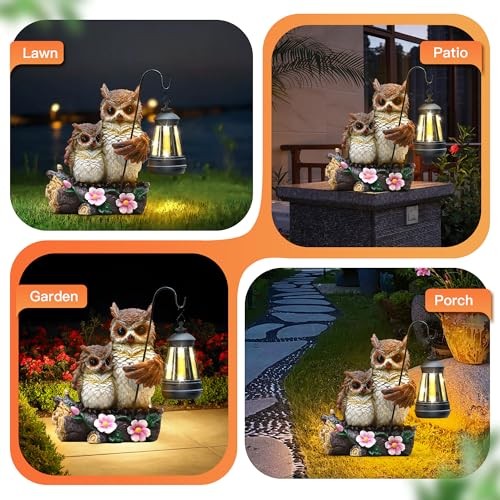 Garden Owls Statue with Solar LED Lantern, Loving Owls Family Embrace, Gifts - Picture 5 of 8