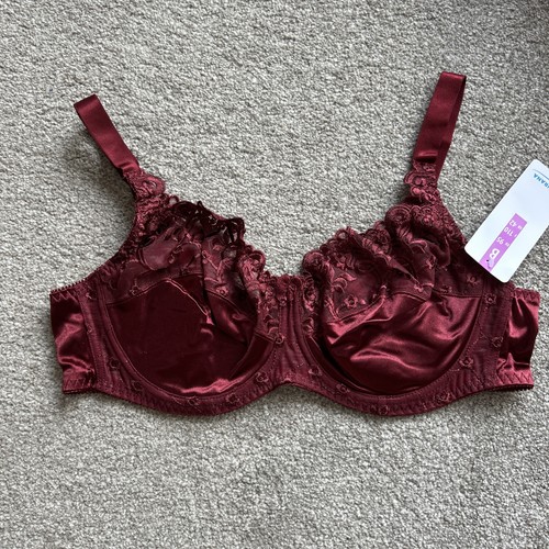 JOBLOT 12 Naturana Womens Satin & Lace Underwired Bra Floral Burgundy Red 42B D - Picture 2 of 13