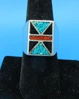 Vintage Navajo Old Pawn Sterling Silver Mens Ring Turquoise/Coral Sz 7.75, 11.8g