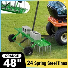 Tow-Behind Dethatcher for ATV Mower, 48"Lawn Tractor Grass Rake w/24 Steel Tines