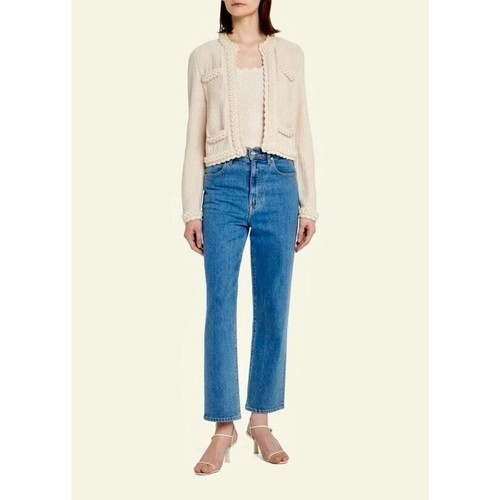 Alice + Olivia Noella Brisa Beige Knitted Pointelle Cropped Cardigan Sweater M - Picture 8 of 24