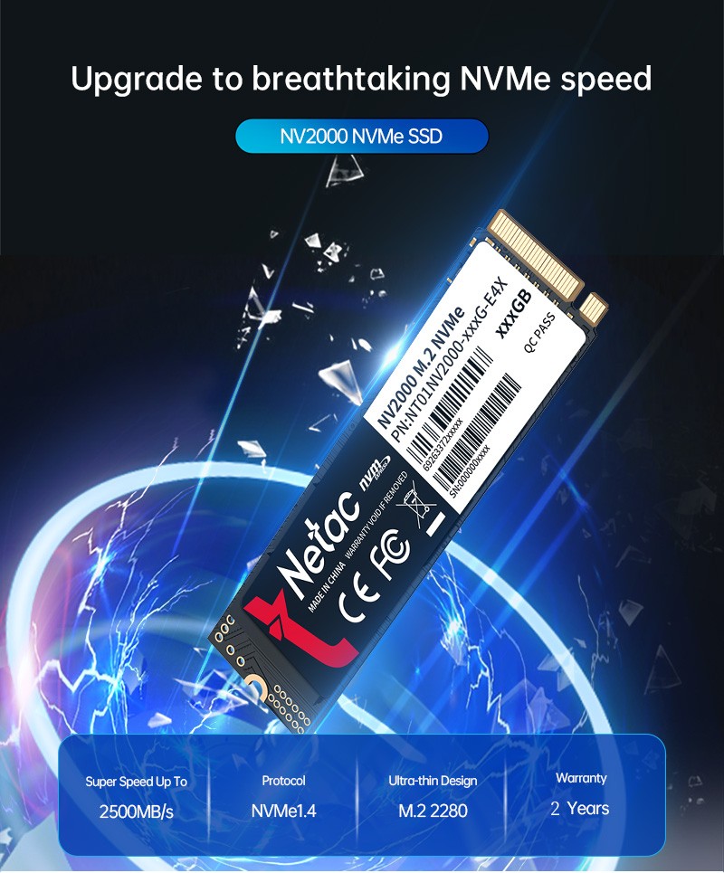 Netac 500GB M.2 2280 Internal SSD PCIe Gen3.0x4 NVMe Solid State