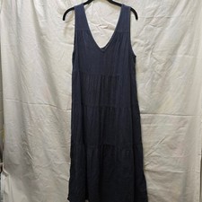 Quince Womens Navy Blue Organic Cotton Gauze Tiered Midi Dress Size Medium