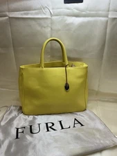 FURLA Leather Tote Bag Women Yellow USED