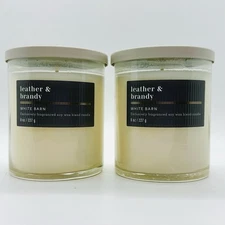 NEW! 2/BATH & BODY WORKS LEATHER & BRANDY SOY WAX BLEND SCENTED CANDLE 8 OZ EACH