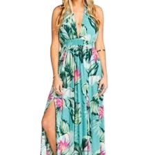 Show Me Your Mumu Tropical Print Halter Rayon Vacation Maxi Dress - Small