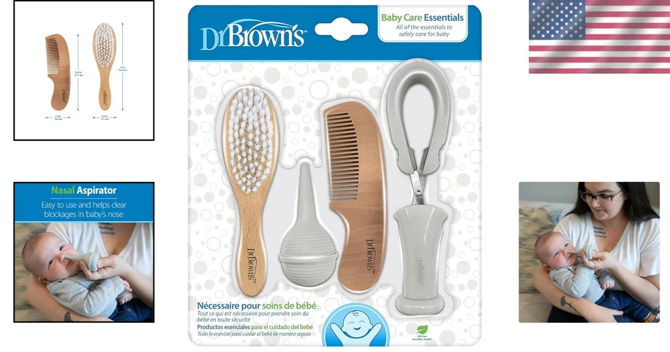 Kit esencial para el cuidado del bebé: tijeras para uñas, aspirador nasal y juego de cepillos suaves Foto 2 de 4