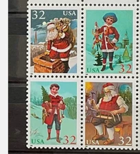 US Scott # 3004-3007, 1995, Christmas, Plate Block of 4 Stamps - MNH