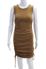 Lioness Womens Sleeveless Round Neck Rouched Side Mini Dress Brown Size S