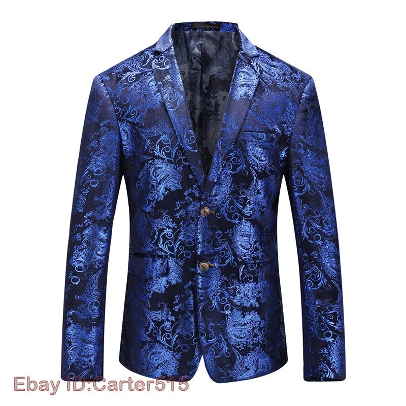 Men Floral Velvet Suit Blazer Coat Dress Jacket Top Stage Showman Costume Slim - Image 4 of 4