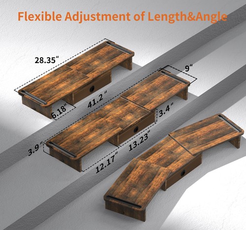 Dual Monitor Stand Riser with Drawer-Adjustable Length and Angle, Monitor Sta... - Afbeelding 2 van 9