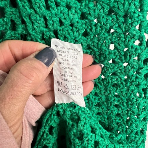 Jessica London Open Knit Crochet Cardigan Sweater Women Size 22/24 Green Coastal - Picture 8 of 9