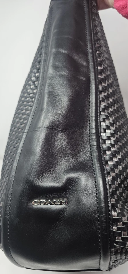 Bolso holgado Coach Park Avery hobo de cuero tejido semi-hombro negro/plateado Foto 4 de 4