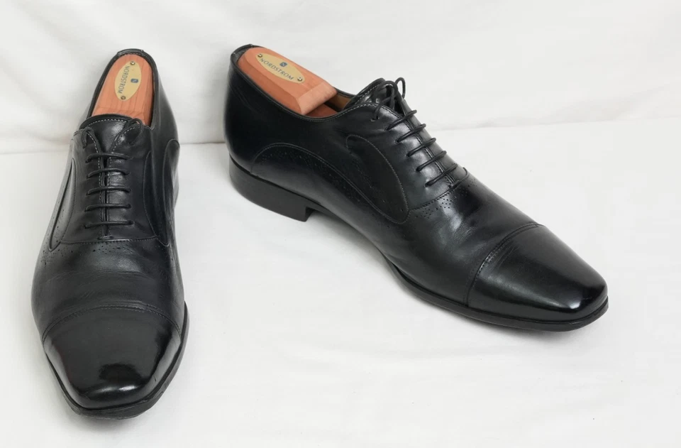 Santoni Italy Mens Unique Black Cap Toe Shoes 10 ½ E Retail $850 - Image 4 of 4