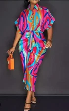 Anstract Print Button Down Dress Plus Size