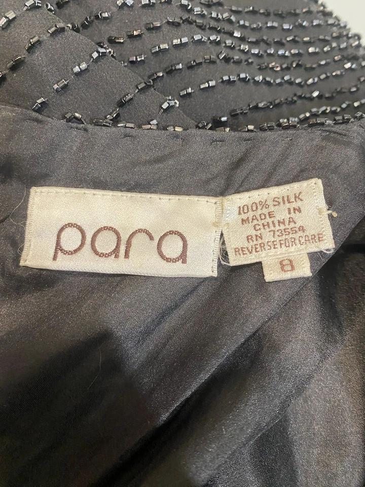Винтажное официальное платье размер 8 маленький черный бисер PARA flapper 20-х 80-х 90-х оболочка - Изображение 3 из 4