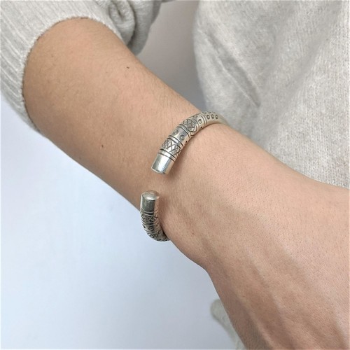 81stgeneration 999 Silver Bangle Hill Tribe Chunky Adjustable Torque Motif - Imagen 3 de 8