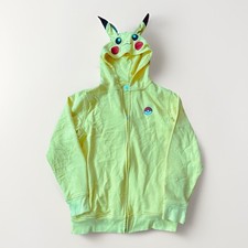 Pokemon Sweatshirt Youth Large Yellow Full Zip Hoodie Pikachu Ears Cotton Anime