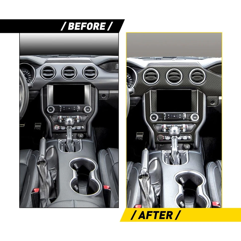 30Pcs For Ford Mustang 2015-2022 Carbon Fiber Full Set Interior Decor Cover Trim Foto 2 de 4