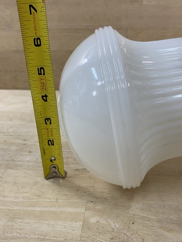 Vintage 6.5” Art Deco Milk Glass Ribbed Round Dome Lamp Shade 3 7/8” Fitter - Picture 6 of 9