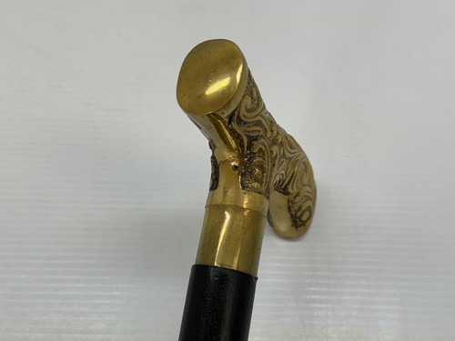 Viktorianischer antiker Spazierstock mit Wolfsgriff schwarz Holz Messing Intarsien Stock Geschenk - Bild 5 von 9