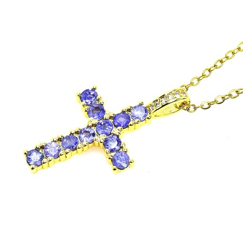 REAL BLUE TANZANITE & CZ STERLING 925 SILVER CROSS PENDANT WITH NECKLACE 16-17" - 第 7/8 張圖片