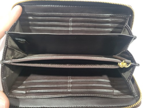 Coach Braun Gold Leder Reißverschluss Clutch Geldbörse-Akkordeon Stil mit braunem Interieur - Bild 5 von 7