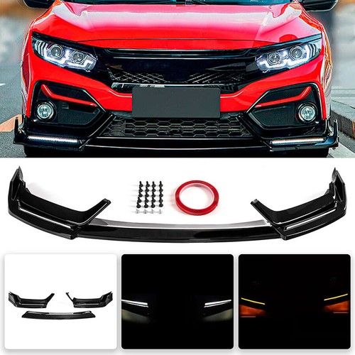 LABIO PARACHOQUES DELANTERO LED NEGRO BRILLANTE CON LUZ L PARA HONDA CIVIC Si 2017-2021 hatchback - Imagen 2 de 14