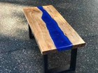 48"X24" Live Edge Wood and Blue Resin Dining Table Modern River table