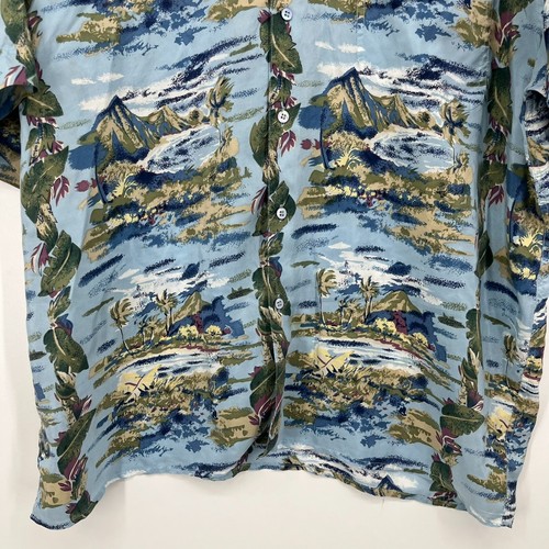 Hilo Hattie Hawaiian Shirt Men's XL Blue 100% Silk Short Sleeve Lightweight Thin - Picture 3 of 9