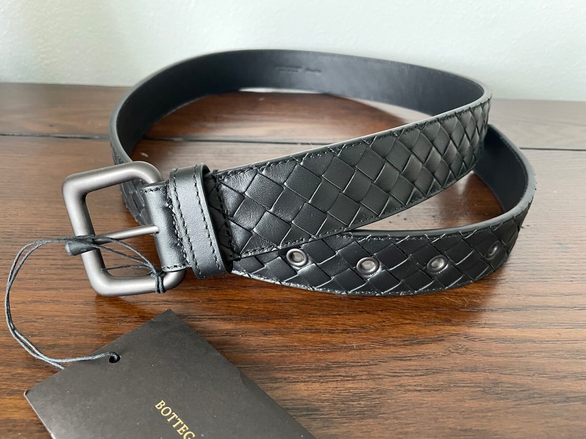 Bottega Veneta Intrecciato Calf Leather Men's Black Belt Bottega Veneta Intrecciato Calf Leather Men's Black Belt