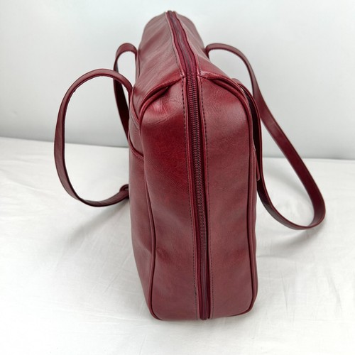 BUXTON Red Purse Faux Leather Shoulder Bag 17" Clean Lined PVC - Picture 3 of 17