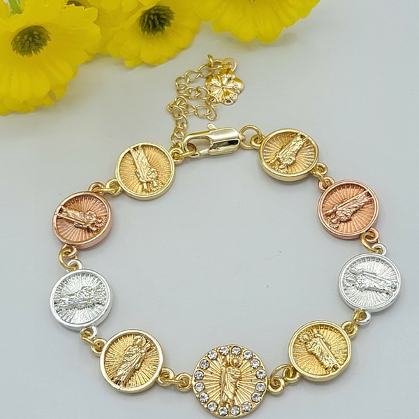 Alternate view of Tone Gold Plated Crystals Saint Jude Medal Bracelet San Judas Oro Laminado