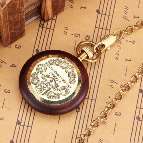 Classical Nature Wood Auto Mechanical Pocket Watch Roman Number FOB Chain Gift - Picture 4 of 13