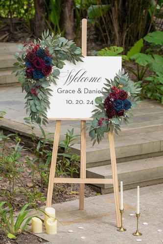Elegant Burgundy and Navy Flower Swags for Stunning Wedding Decor (Set of 2) - Picture 5 of 10