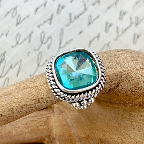 Silver Plated Simulated Aquamarine Blue Cubic Zirconia Cocktail Ring Womens 6 - Picture 2 of 11