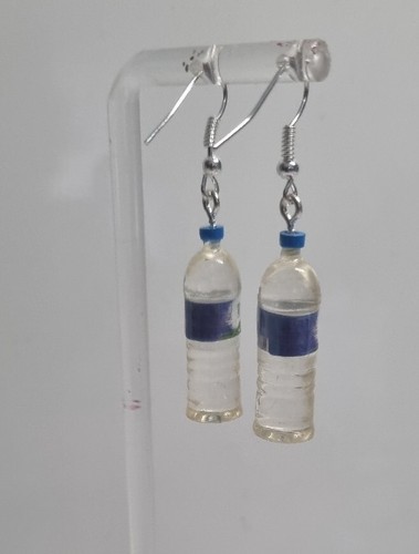 Paar runde Volvic Trinkflasche Ohrringe Handarbeit 4 cm Fun Party Licht - Bild 2 von 2