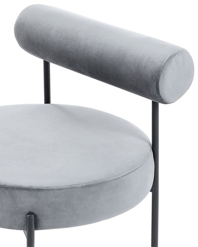 Sessel rund Samt grau niedrige Lehne schwarze Metallbeine Retro Alpha - Bild 5 von 8