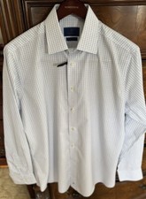 DAVID DONAHUE Blue/White Check Luxury Non Iron Dress Shirt 17/34-35 MSRP 155
