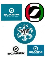 SCARPA MOUNTAIN SKI BOOTS SHUT UP AND SKI LOGO STICKER NO PLACE TOO FAR DECAL