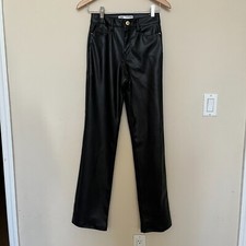 Zara Womens Faux Leather Black Straight Leg High Rise Pants Size 0