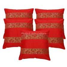 Indian Decorative Velvet Throw Pillows Red 40cm Set Of 5 Floral Cushion Cover