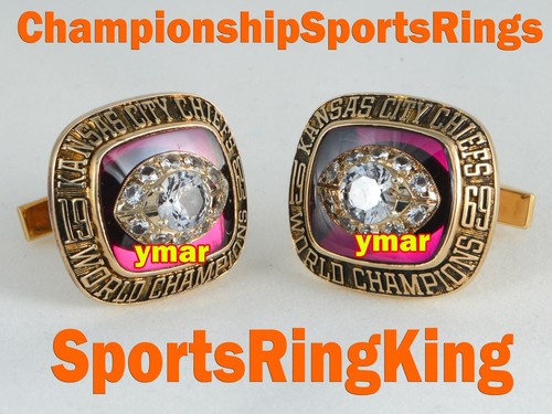 1969 KANSAS CITY CHIEFS CHAMPIONSHIP SUPER BOWL 10K GOLD CUFFLINKS  RING TOP - Picture 1 of 12