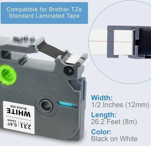 TZ-231 TZe-231 PT-D210 für Brother P-Touch 12 mm Etikettiergerät Band weiß 1/2" 5 Stück - Bild 2 von 3
