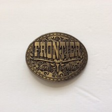 Vintage FRONTIER Hotel Casino Brass Belt Buckle Las Vegas Nevada Cowboy Western