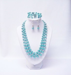 Aqua and White Glass and Ceramic Necklace Bracelet and Matching earrings