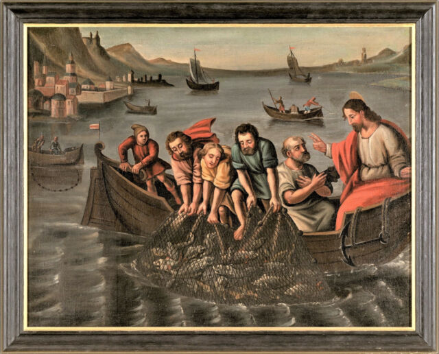 0520- Fischfang Petri barockes Gemälde mit Rahmung