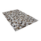 New Brazilian Gray, Brown, & White Block Cowhide Rug Patchwork Size 5x8 feet