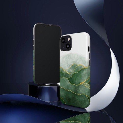 Green Watercolor Phone Case, Marbled Style Print, Shades, Gold, White, Luxury - 第 18/48 張圖片